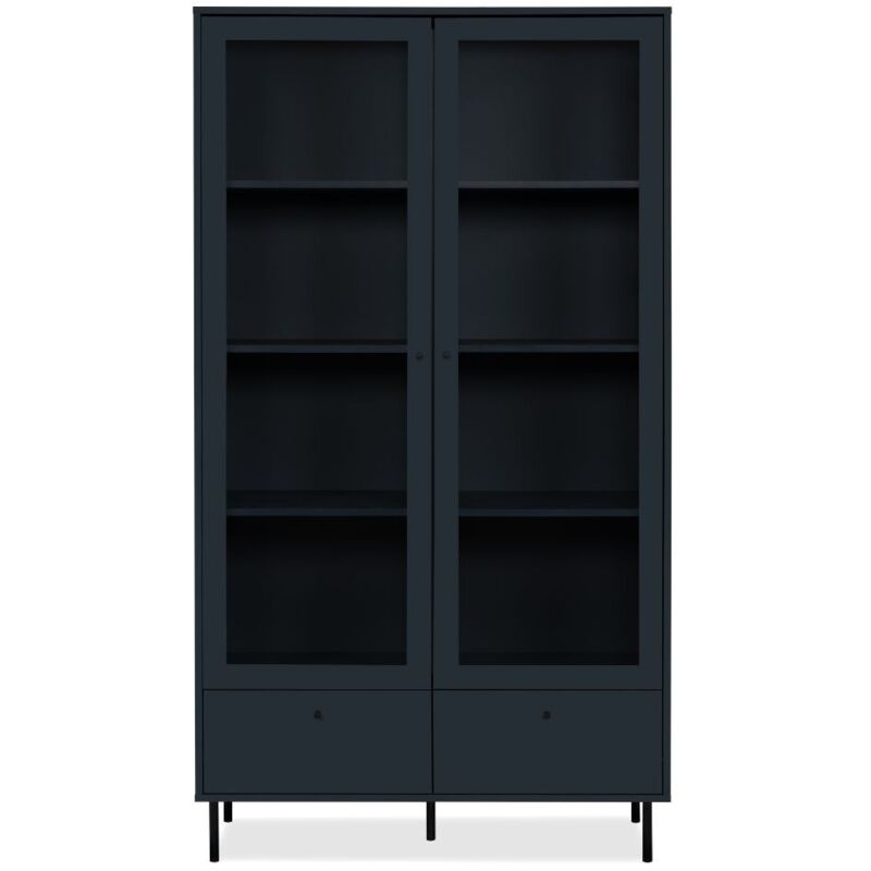 Iperbriko - Vitrine Caracas 52A avec 2 portes vitrées et 2 tiroirs couleur bleu marine H183xL100xP40.