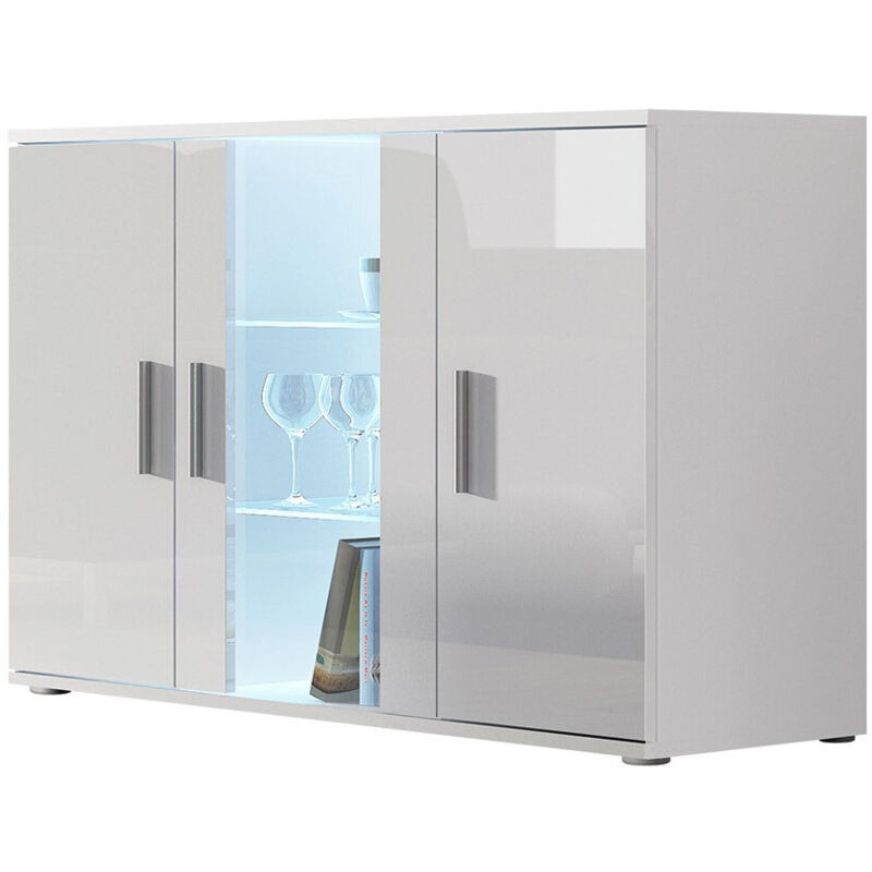 Mobilier1 - Buffet Tornola 106, Blanc + Blanc brillant, 80x120cm, Le nombre de portes: 041cm, Stratifié, Verre