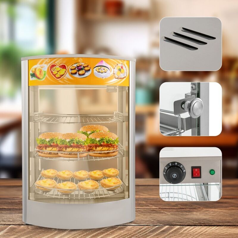 Senderpick - Vitrine chauffante - 3 clayettes - argent - 30 °c à 85 °c Armoire chauffante pour aliments -50L