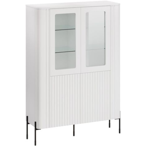 Vitrine Cimino, vitrine de salon à deux portes avec détails en verre, surélevée, 110 x 40 x 160 cm, blanche