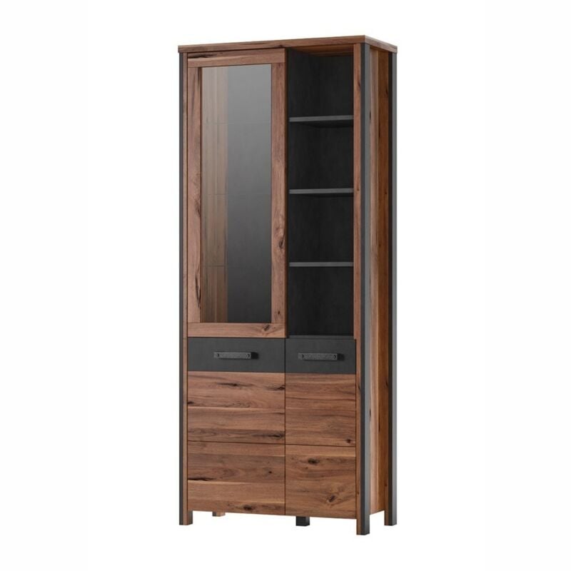 Meublorama - Vitrine collection windsor. Coloris chêne foncé et gris anthracite.