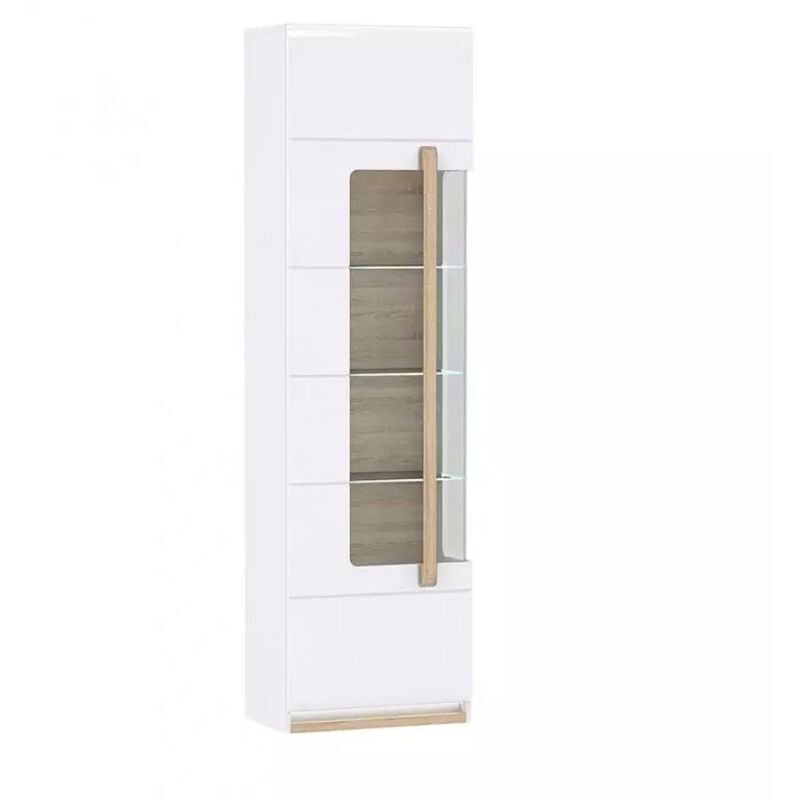 Meubletmoi - Vitrine 209 cm 1 porte blanc laqué décor bois clair et led - alexiane