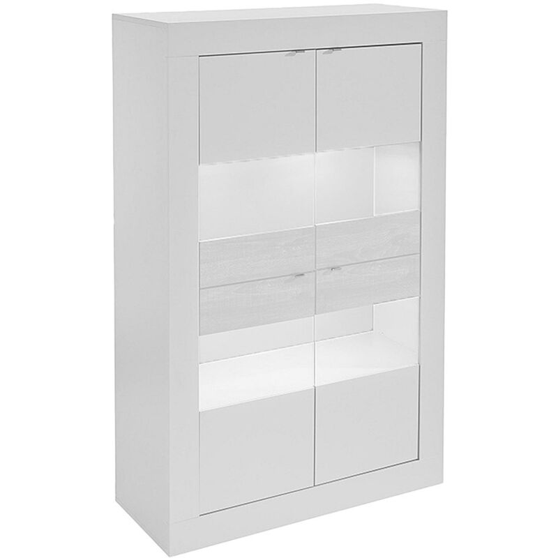 Vente-unique - Vitrine comete - LEDs - 4 portes - Blanc laqué