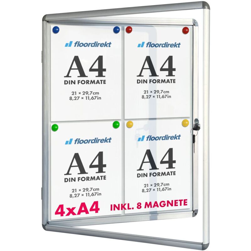 Tableau d'affichage Vitrine Premium 49 x 67 cm, 4 x A4, Avec 8 aimants