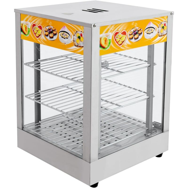Vitrine de maintien au chaud à 3 étages en acier inoxydable, 800 W, comptoir chauffant avec éclairage, vitrine alimentaire, armoire de cuisine en