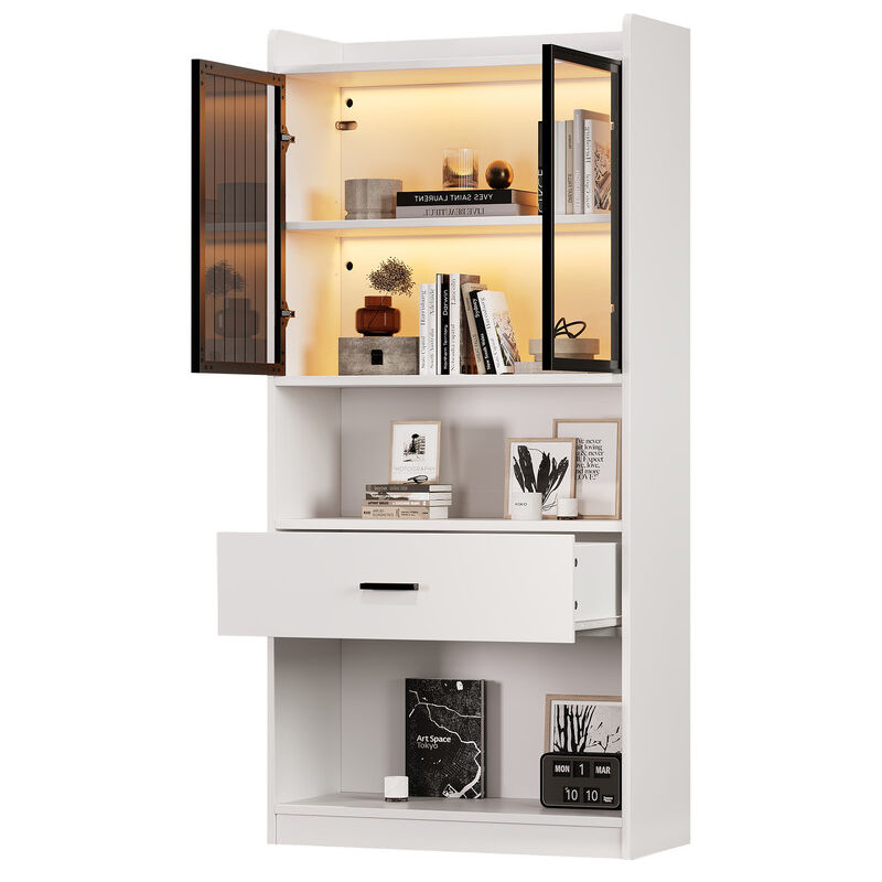 Aiducho - Vitrine De Présentation Avec Éclairage Led 16 Couleurs - Portes En Verre Et Grand Tiroir - Salon Et Collection Blanc Et Noir 35x80x153.5cm