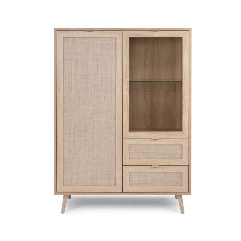 Abitare - Salon vitrine 139 cm chêne clair avec deux portes et deux tiroirs - Agrigento
