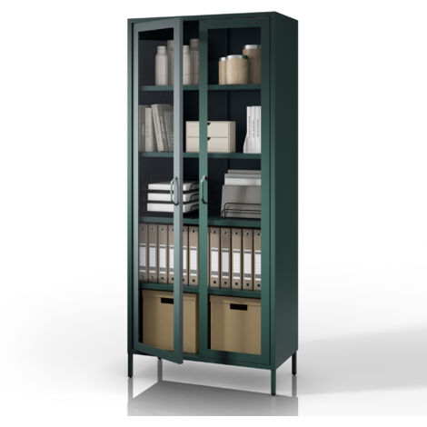 Vitrine de salon ANGELO 800 x 1850 x 450 mm, Moderne : vert bouteille