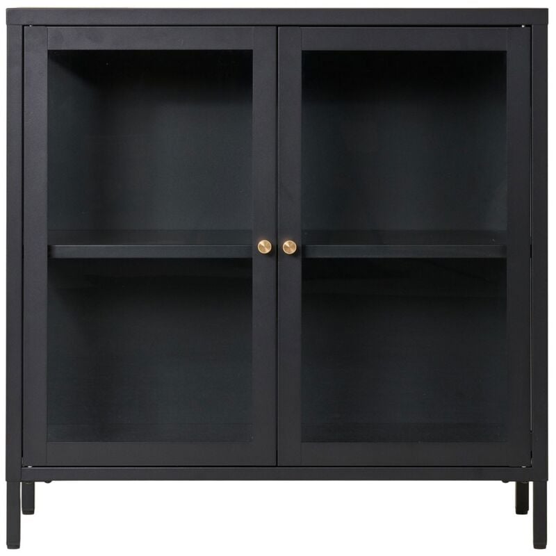 Vitrine de Salon Dalby, Métal, Verre, Noir, 80x35x80 cm