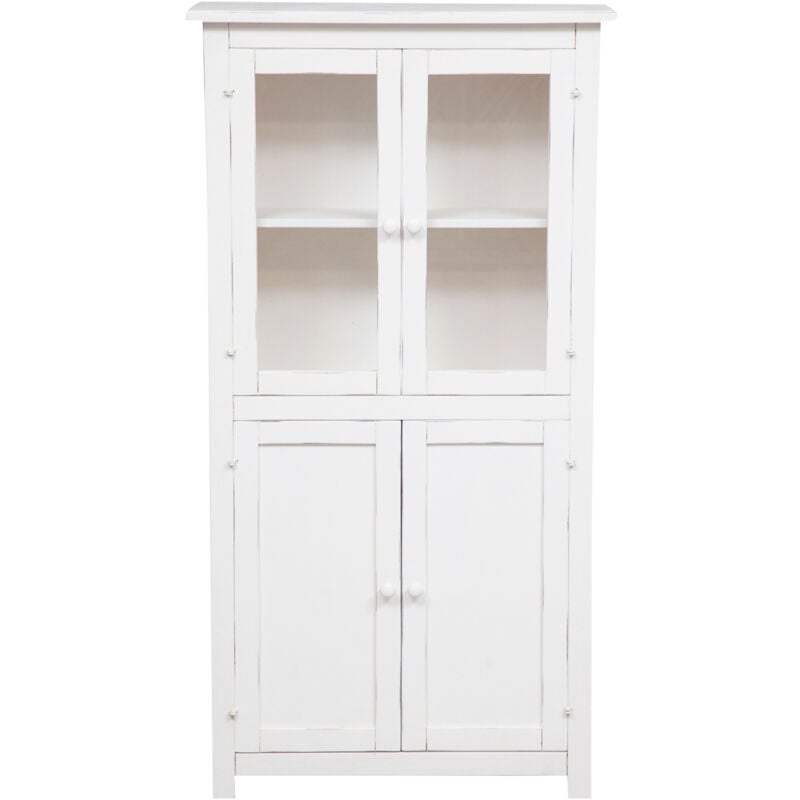 Biscottini - Vitrine de salon en bois massif 130x25x68 cm Buffet de cuisine Made in Italy Bibliothèque avec portes vitrées Meuble de salon