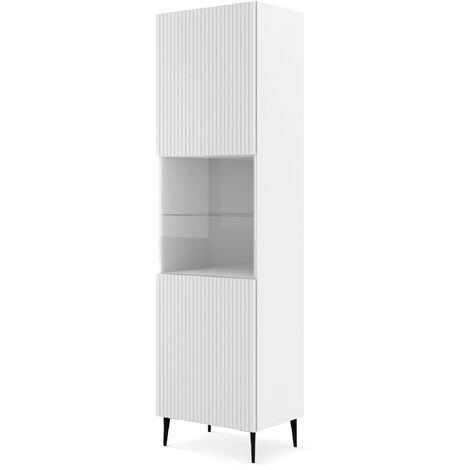 Vitrine de salon Ravenna 60x42x215H cm Blanc mat Pieds noirs