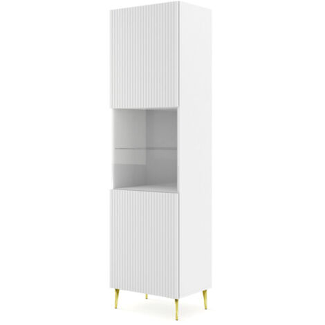 Vitrine de salon Ravenna 60x42x215H cm blanc mat pieds or