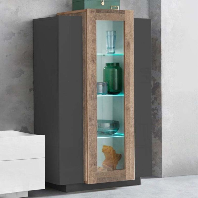 Ahd Amazing Home Design – Vitrine haute moderne en bois et verre 80x38x120,5cm – Couleur anthracite et chêne – 3 étagères en verre – Design italien Ahd Amazing Home Design – Vitrine haute moderne en bois et verre 80x38x120,5cm – Couleur anthracite et chêne – 3 étagères en verre – Design italien