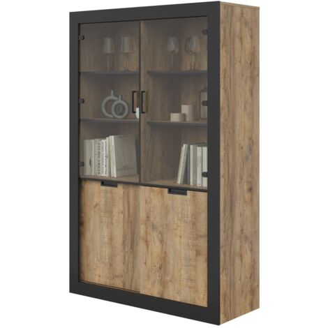 Vitrine design collection MEUNIER coloris Chêne samdal et noir mat – 4 portes