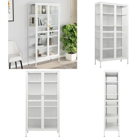 Vitrine d'exposition Blanc 90x40x180 cm Acier et verre trempé - Vitrine Exposition - Meuble Rangement - Armoire Blanche - Mobilier Intérieur - Buffet - Home & Living