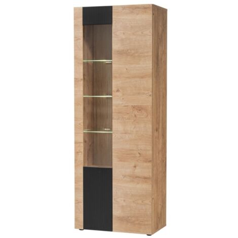 Vitrine DOUM – Chêne clair et noir – L70 x H192 x P40 cm