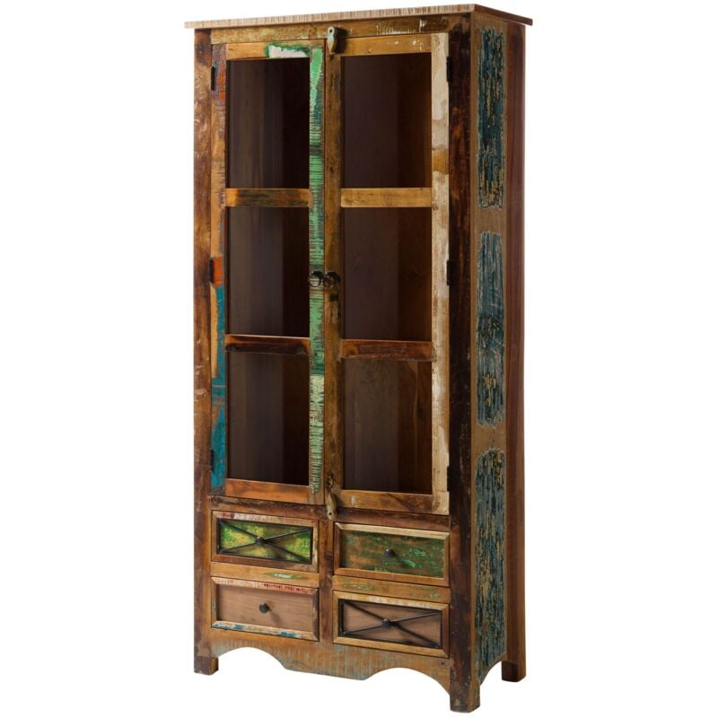 Massivmoebel24 - Vitrine en bois de récupération multicolore nature of spirit 138