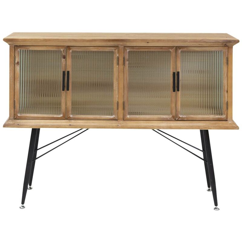 Made In Meubles - Buffet vitrine en bois de sapin et verre strié 4 portes Nicole