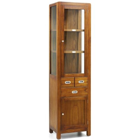 Vitrine en bois massif de Mindy marron 2 portes 3 tiroirs SOKY