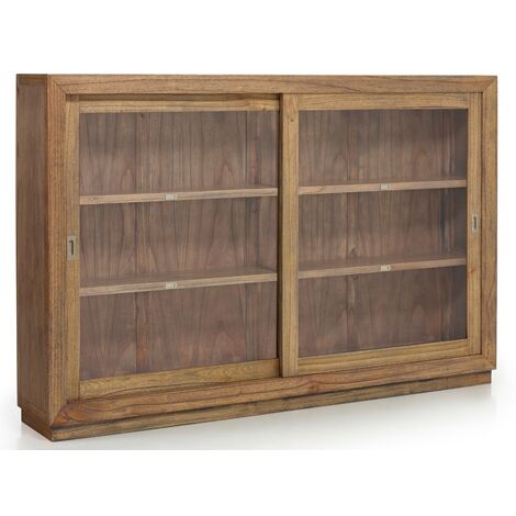 Vitrine en bois massif de Mindy naturel 2 portes coulissantes Mazari 200cm