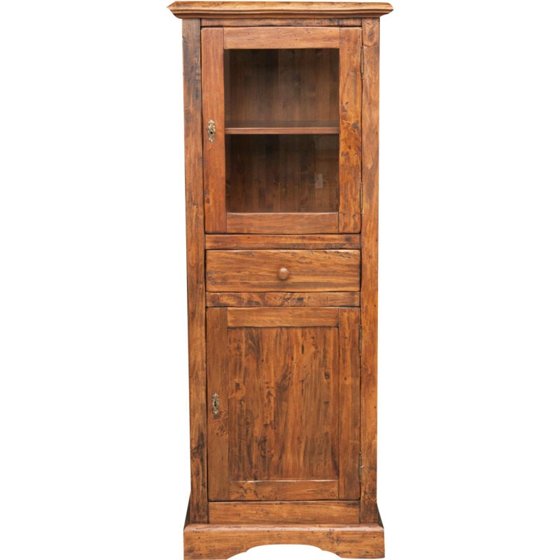 Vitrine en bois massif finition noyer L55xPR43xH150 Made in Italy Meuble de bar Porte-liqueur Meuble de cuisine Meuble de salon