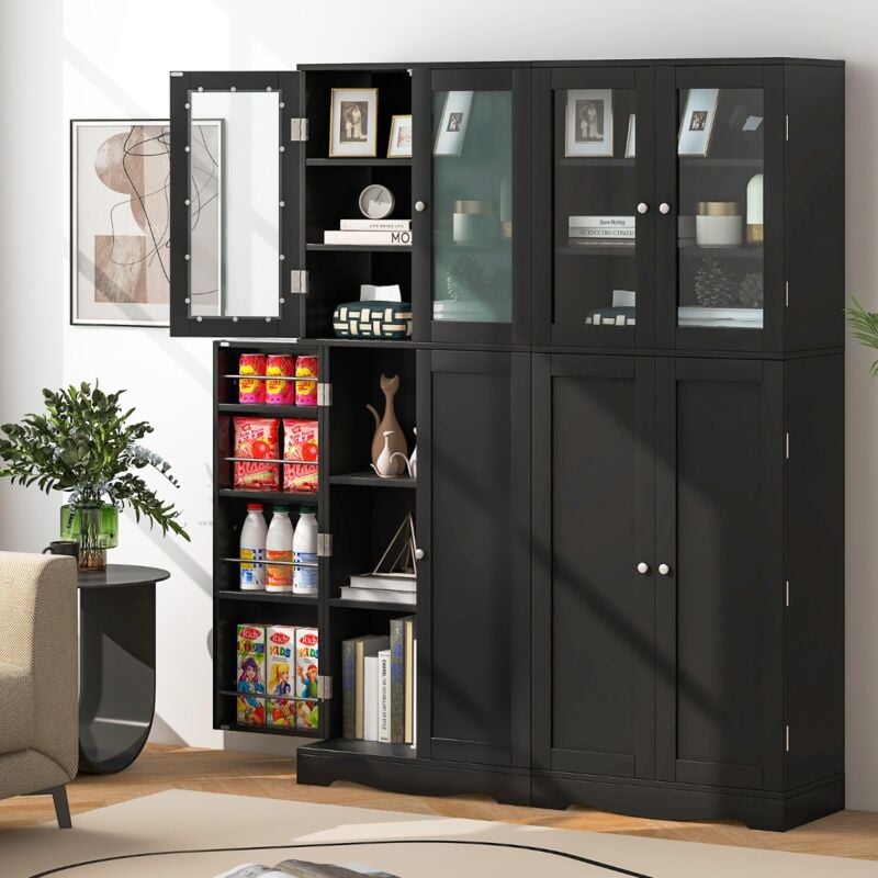 Maisonchic - Vitrine en Verre 161,5 cm Armoire Cuisine Haute avec 2 Portes Vitrées et 2 Portes Multi-Rangement Style Scandinave Meuble de Rangement