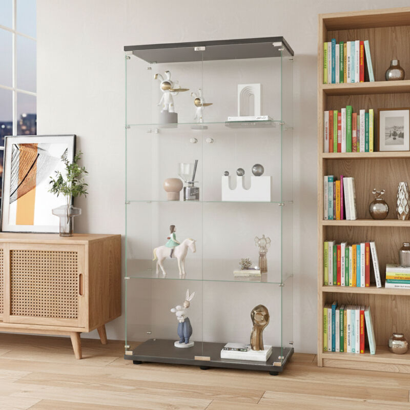 Vitrine en Verre 164 cm, Armoire vitrine pour Collection avec 2 Porte 4 étagères Transparent Meuble Vitrine Verre vitrines Figurine Armoire Salon Bar
