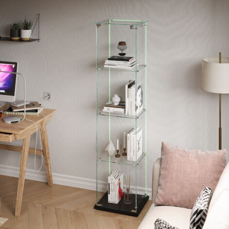 Vitrine en Verre 39.8x35x163cm,Armoire Vitrée Collection avec LED réglable et 1 Portes à Serrure,Vitrine Sur Pied en Verre avec 4 Étagères,Armoir de Verre Debout pour Salon, Chambre, Noir