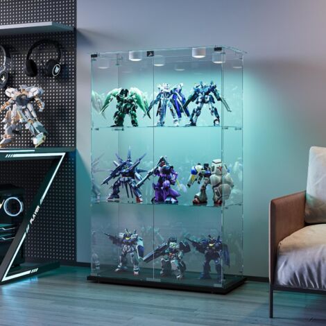 NONEMEY Vitrine pour Collection en Acrylique Transparente avec Éclairage LED RVB Télécommandé – Présentoir Anti-Poussière 2/3/4/5/6 Niveaux pour Figurines et Lego (Bois, 4Tier-31.5x24.5x26.5cm