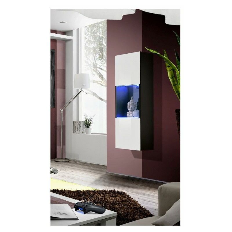 asm petit mobilier - vitrine murale a suspendre fly i 40 cm x 126 29 noir et blanc livraison gratuite blanc