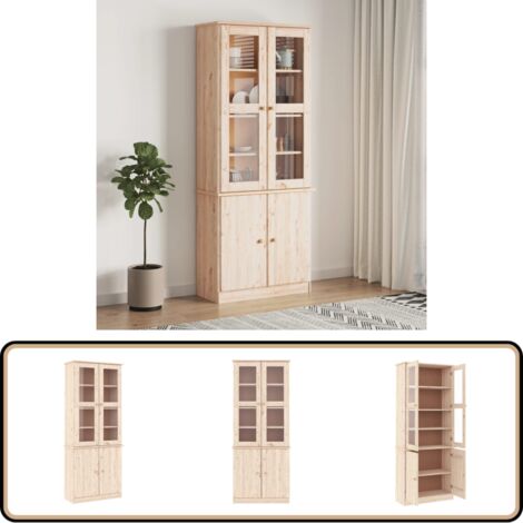 Vitrine en verre ALTA 77x35x186,5 cm bois de pin massif - Buffet Rustique - Meuble Rangement - Vitrine Bois - Armoire Display - Buffet Vintage