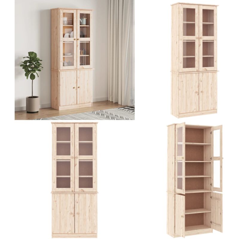 Vitrine en verre ALTA 77x35x186,5 cm bois de pin massif - Buffet Rustique - Meuble Rangement - Vitrine Bois - Armoire Display - Buffet Vintage - Home