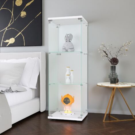 Vitrine en verre avec 3 étagères 125.2x42.4x36.3cm Vitrine pour Collection avec portes en Verre pour salon, chambre à coucher, bureau – Blanc