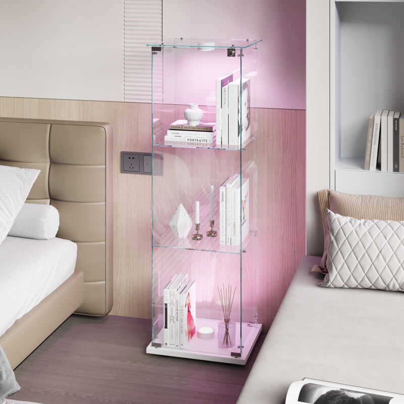 Vitrine en verre, avec 4 étagères, éclairage led intégré, bibliothèque en verre sur pied, vitrine led, 40x35x123 cm - Blanc Vitrine en verre, avec 4 étagères, éclairage led intégré, bibliothèque en verre sur pied, vitrine led, 40x35x123 cm - Blanc