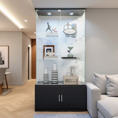 Vitrine en Verre avec éclairage LED, Vitrines Debout avec Porte en Verre et Etagères, Armoire de Collection Moderne en verre avec Casiers et serrures de sécurité, pour Salon chambres et bureaux,78.5x3
