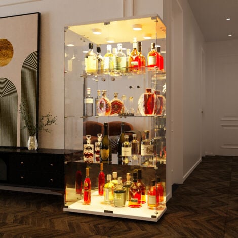 BLANKETSWARM Vitrine en verre avec miroir, 164x80.5x36.5cm Vitrine pour Collection avec portes en Verre et LED, Vitrine salon avec 4 étagères, Meuble vitrine verre pour la Maison et le Bureau,Blanc