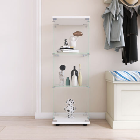 Vitrine en verre blanc, avec verre trempé triple couche, 42x36x125 cm, serrure en métal avec clé et base antidérapante, style nordique