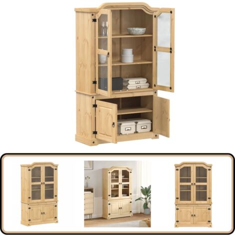 Vitrine en verre Corona 103,5x42x180 cm bois de pin massif - Buffet Rustique - Meuble De Rangement - Vitrine En Bois - Étagère Ouverte - Décoration Intérieure