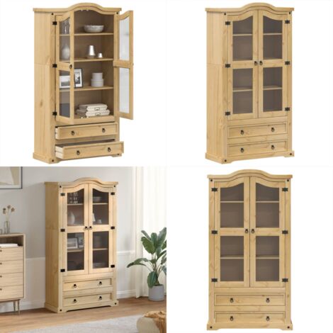 Vitrine en verre Corona 99x43x187 cm bois massif de pin - Buffet Rustique - Meuble De Rangement - Vitrine En Bois - Vitrine Display - Armoire Vintage - Home & Living
