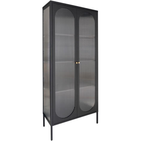 Vitrine en verre et métal H180cm - Noir - ADELAIDE