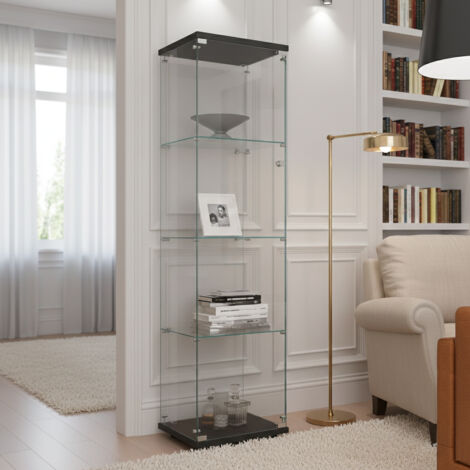 Vitrine en Verre pour Collection, Armoire de Collection Moderne à 3 Couches avec 1 Porte, Meuble Vitrine Verre avec LED, pour Chambre, Salon, 42.5x36.5x164cm, Noir