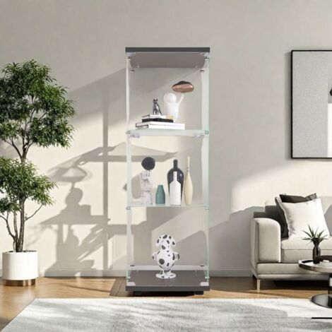 Vitrine en Verre Trempé 3 Couches, Vitrine 42x36x125 cm, Buffet de Salon, Vitrine de Collection pour Salon, Chambre, Bureau, Noir