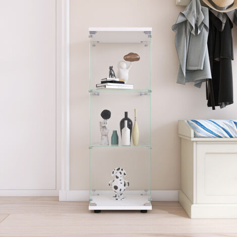 Vitrine en Verre Trempé 3 Étagères, 125x42x36cm Vitrine sur Pied avec 1 Porte, Meuble Vitrine Moderne pour Salon, Chambre, Bureau, Salle à Manger, Blanc