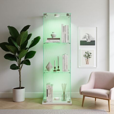 Vitrine en verre trempé 3 étagères – Éclairage d'ambiance – Design compact – Serrure de sécurité – Dimensions 35x39.8x123.3 cm –Idéale pour espaces réduits