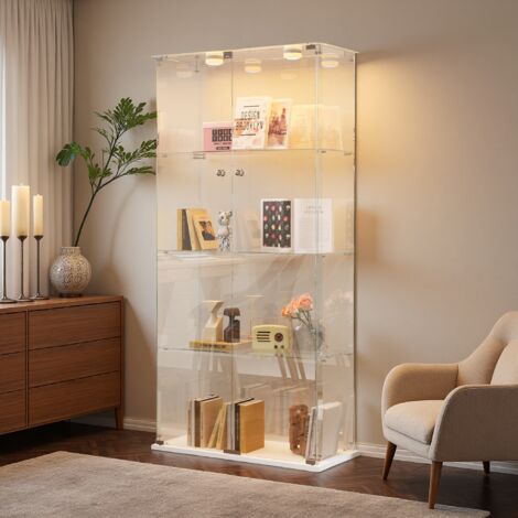 Vitrine en verre trempé 4 étagères – Éclairage d'ambiance réglable – Design compact – Serrure de sécurité – Dimensions 78.5x35x163 cm – Idéale pour espaces réduits