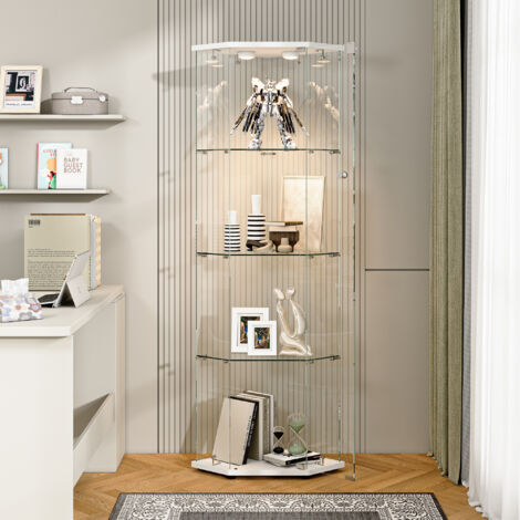 Vitrine en verre trempé à quatre niveaux - Éclairage LED - Joint anti-poussière - Grande capacité - Haute capacité de charge - Dimensions 42,5x36,5x164 cm - Équipée d'une serrure et de poignées métall