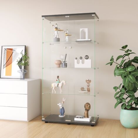 Vitrine en Verre,4 Étagères,avec 2 Portes-Design Moderne pour Salon, Chambre et Bureau-164x80.5x36cm-Noir
