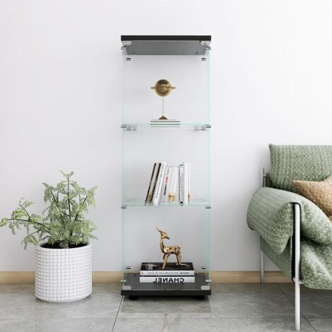 Vitrine en Verre,Vitrine Armoire pour Collection avec Portes,avec Serrure,1 porte-3 étages-Verre Trempé-42x36x125 cm-Noir