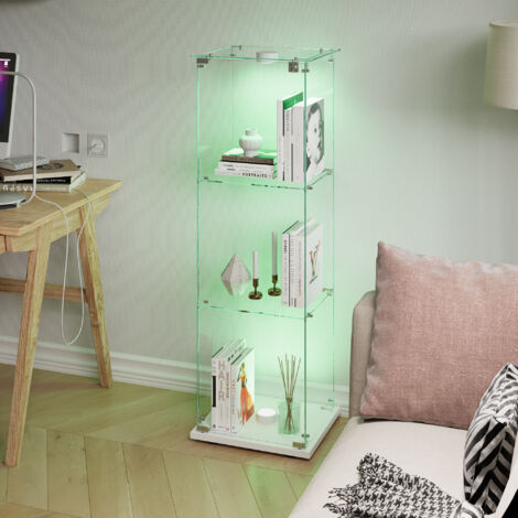 Pergar – Vitrine en verre à trois niveaux – Éclairage tactile intégré – Dimensions 78,5 x 35 x 123,3 cm – Verre trempé et MDF blanc