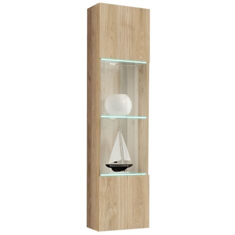 Vitrine FLY - 1 porte vitrée - LED intégrée - Chêne clair